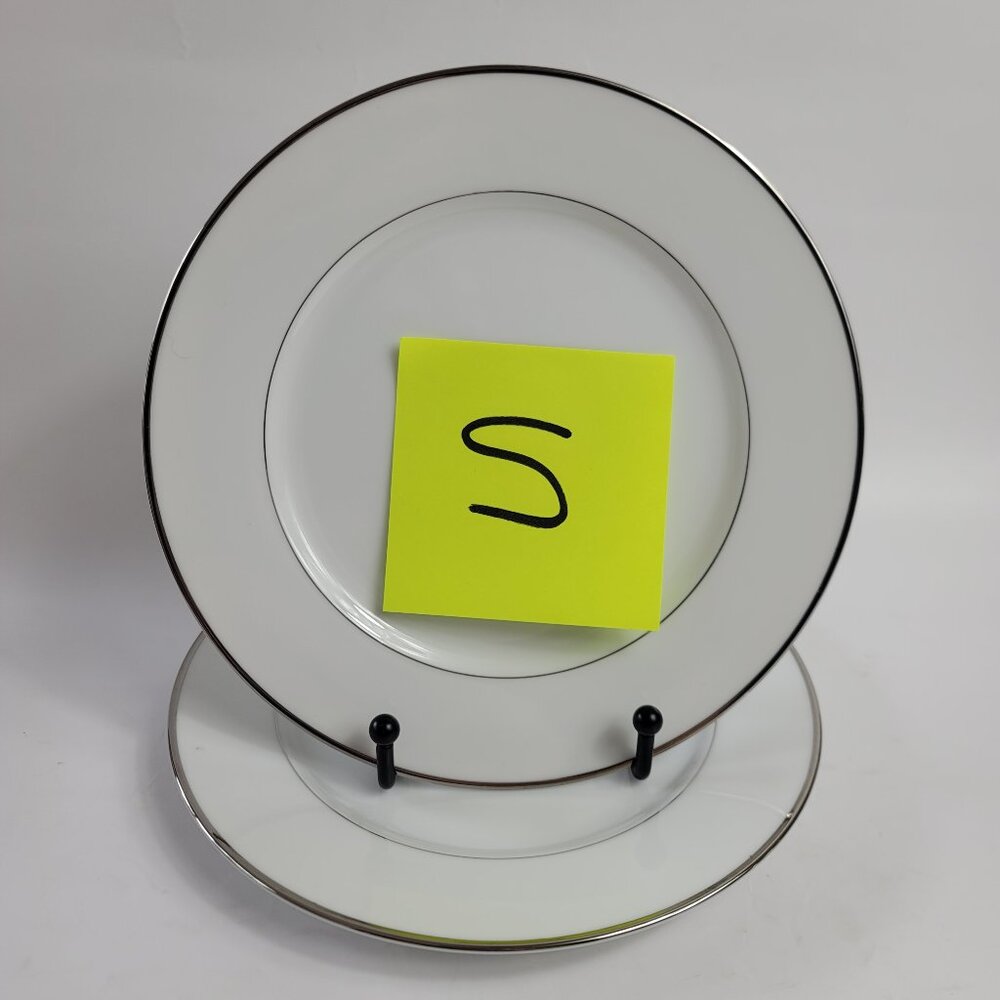 TWO Style House Fine China Wedding Band Salad Plates White with Platinum Trim